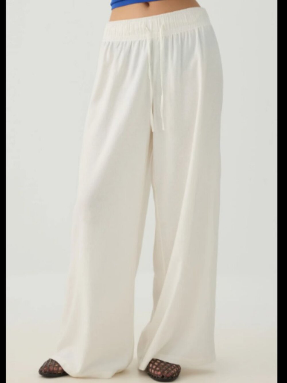 Cream Drawstring Wide-Leg Lounge Pants